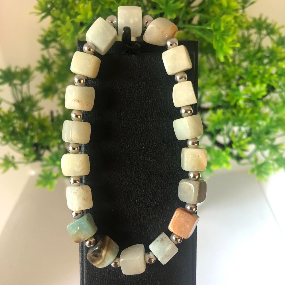 Amazonite Bracelet Cube Beads Stretchable Bracelet